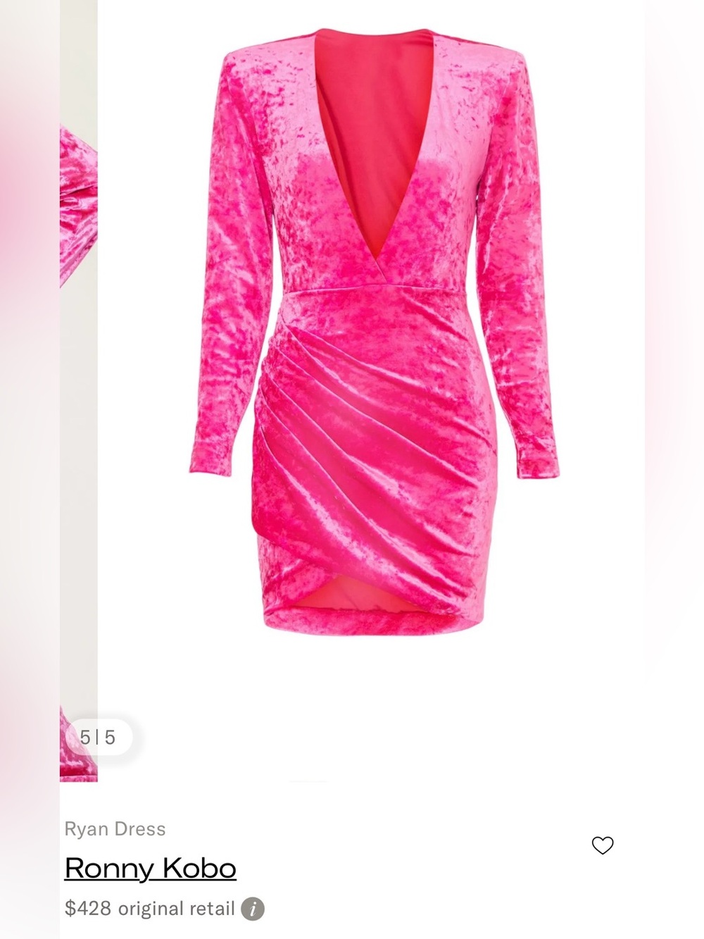 Ronny Kobo Hot Pink Crushed Velvet Wrap Mini Dress